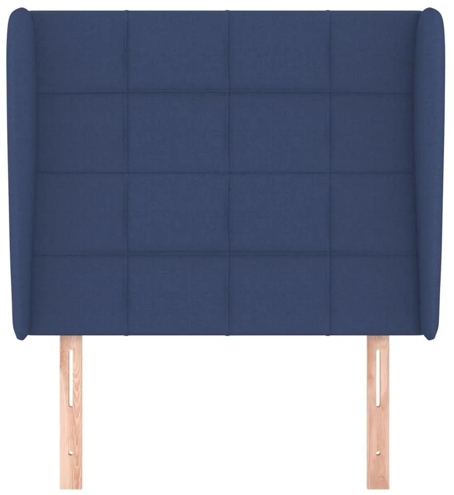 Tablie de pat cu aripioare, albastru, 103x23x118 128 cm, textil 1, Albastru, 103 x 23 x 118 128 cm
