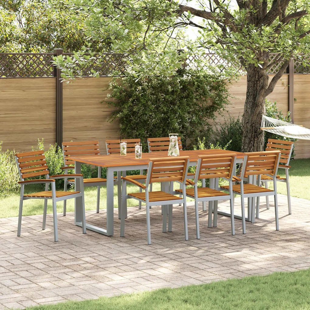 vidaXL Set de dining pentru grădină , 9 piese, Lemn solid de acacia și metal