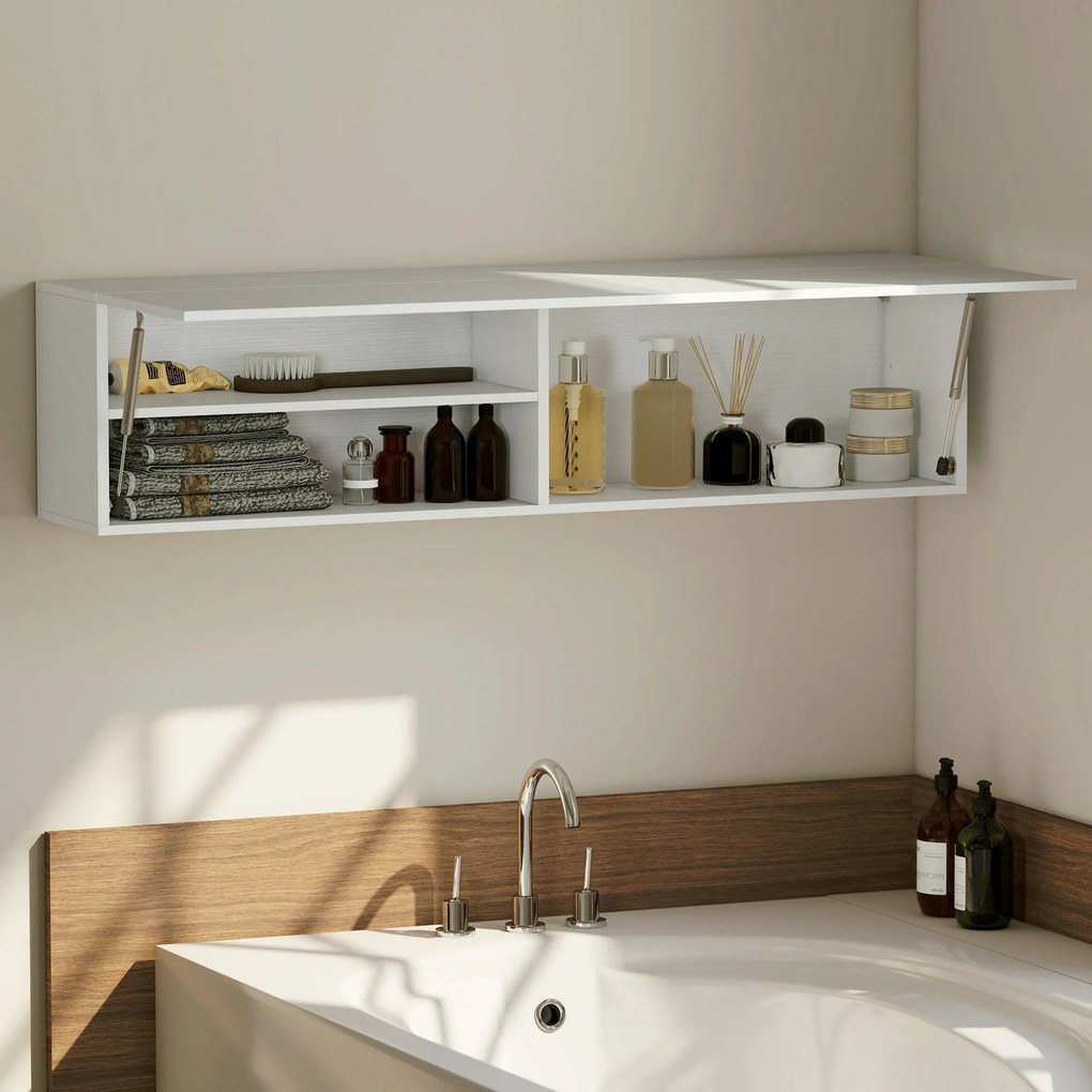 HOMCOM Dulap de Baie Montat pe Perete, Dulap Suspendat Modern cu Ușă Soft Close, 2 Compartimente și Raft Reglabil, pentru Living și Hol, Economisire Spațiu, 120x23x30 cm, Alb | Aosom Romania