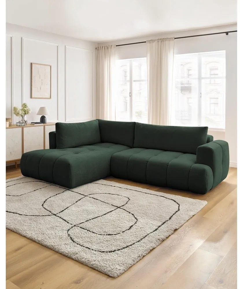 Colțar verde extensibil/cu spațiu de depozitare (cu colț pe partea stângă/în formă de ”L”) Fuji – Bobochic Paris