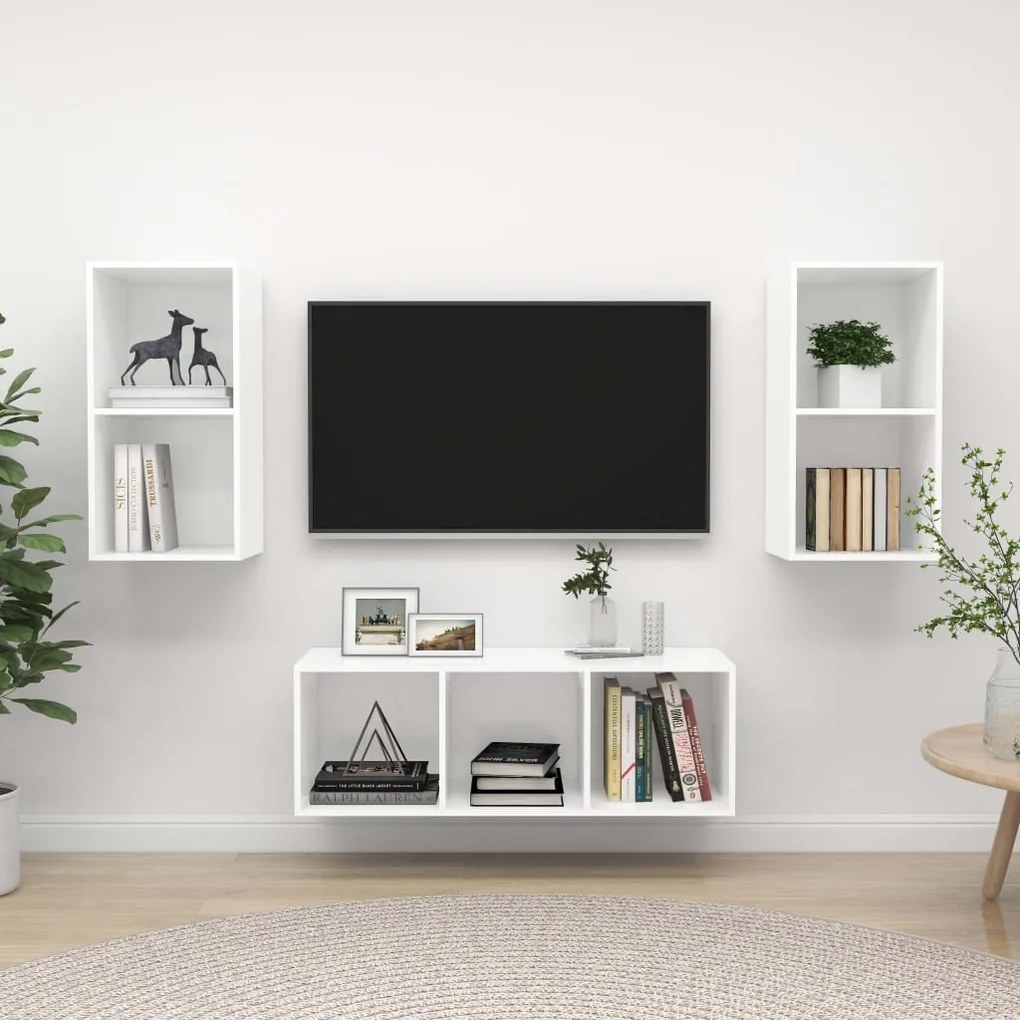 vidaXL Set de dulapuri TV, 3 piese, alb, lemn prelucrat