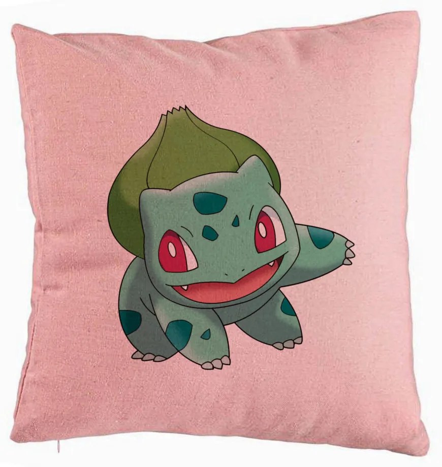 Perna Decorativa, Model copii Bulbasaur, 40x40 cm, Roz, Husa Detasabila, Burduf