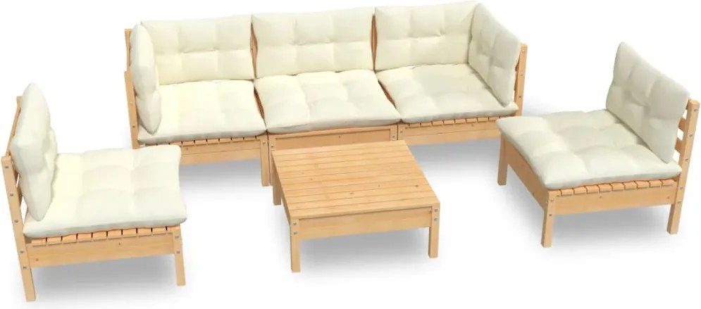 vidaXL Set mobilier grădină cu perne crem, 6 piese, lemn masiv de pin