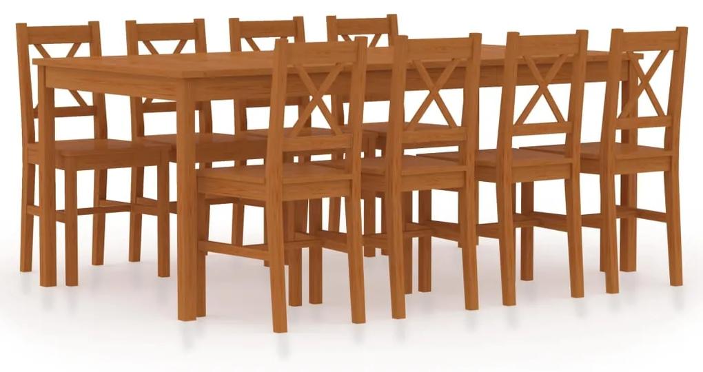 Set mobilier de bucatarie, 9 piese, maro miere, lemn de pin maro miere, 9