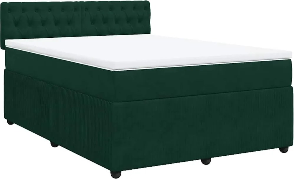 vidaXL Pat box spring cu saltea, verde închis, 160x200 cm, catifea