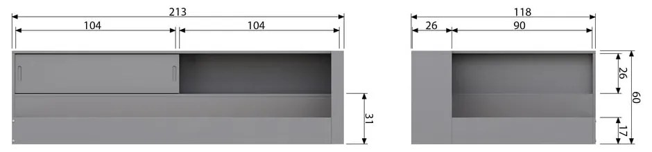 Pat single din lemn de pin WOOOD Connect, 90 x 200 cm, gri