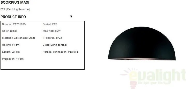 Aplica de perete exterior Scorpius Maxi negru 21751003NL