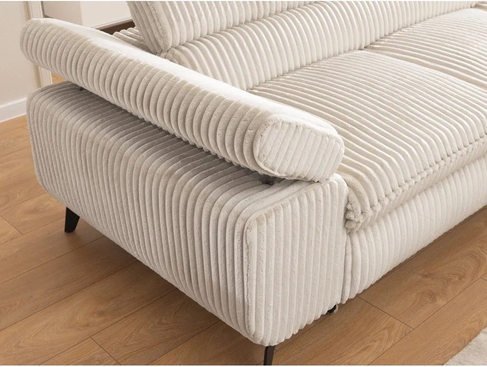 Colțar crem cu tapițerie din catifea reiată (cu colț pe partea dreaptă/în formă de ”L”) Marbeya – Ropez