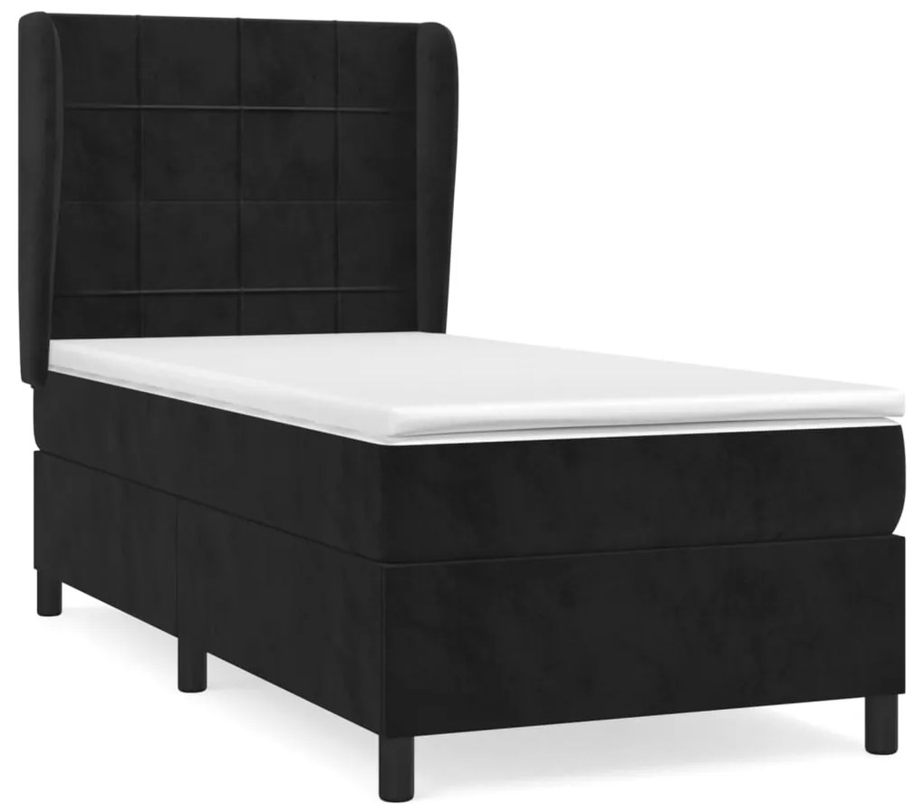 3129191 vidaXL Pat box spring cu saltea, negru, 90x200 cm, catifea