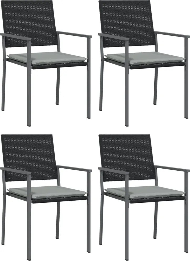 vidaXL Scaune de grădină cu perne 4 buc. negru 54x62,5x89 cm poliratan