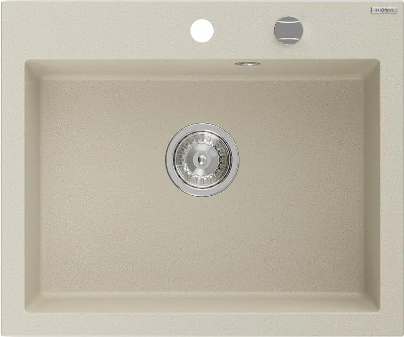 Mexen Elix chiuvetă de bucătărie din granit cu o cuvă 600 x 500 mm, bej, cu sifon cromat - 6525601005-69