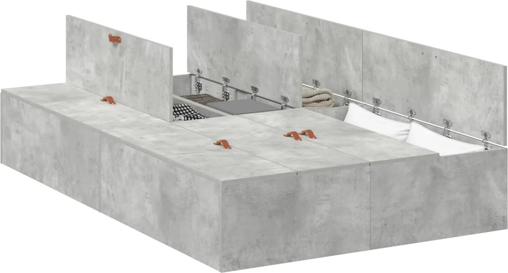 vidaXL Cadru de pat cu depozitare Gri din beton 120 x 190 cm