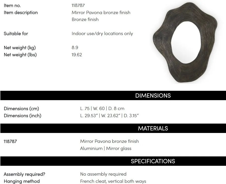 Oglinda decorativa design LUX Pavona bronz