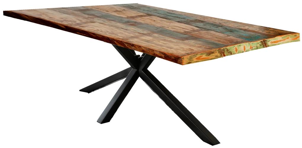 Masa dreptunghiulara cu blat din lemn reciclat Tables&amp;Co 240x100 cm multicolor/negru