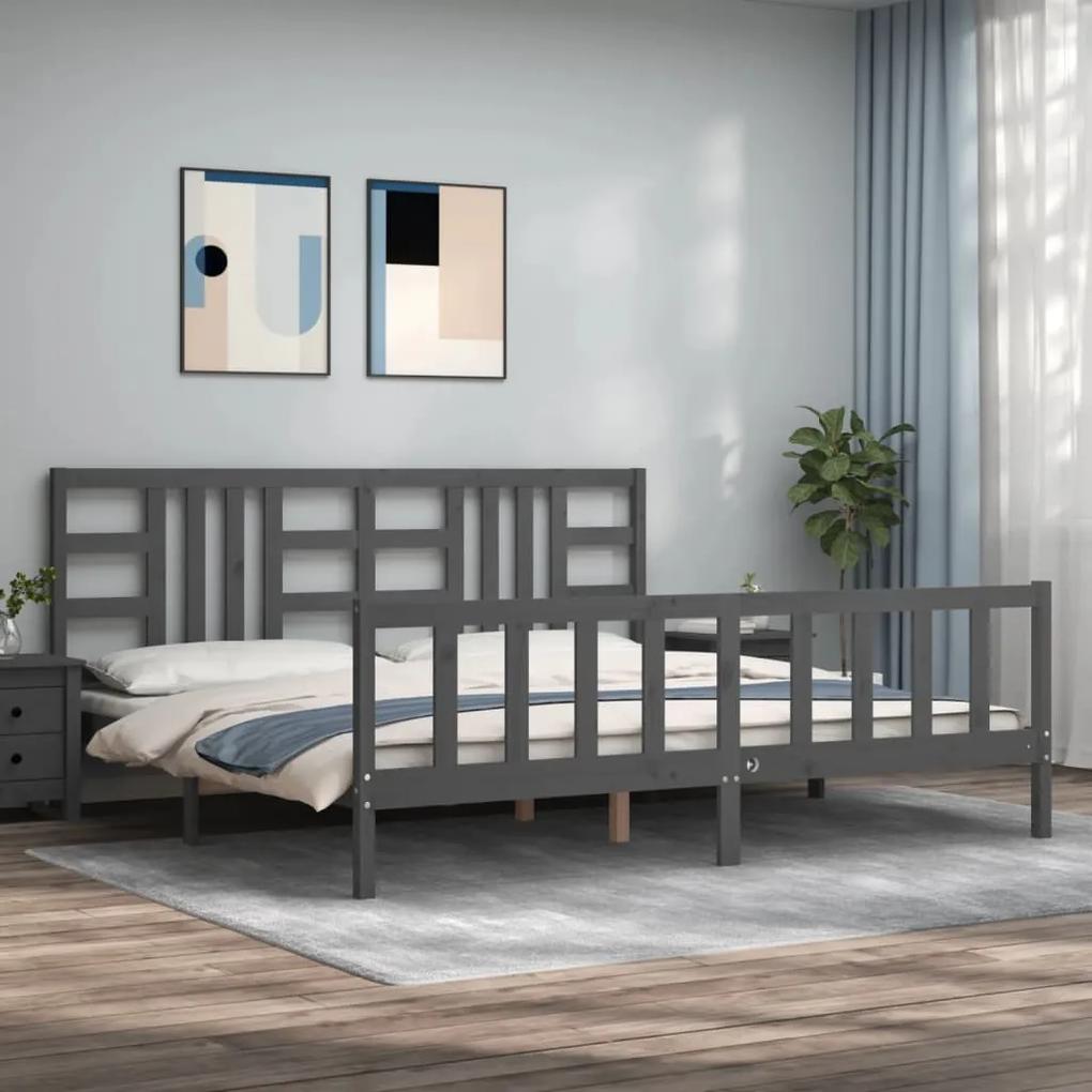 3191993 vidaXL Cadru pat cu tăblie 200x200 cm, gri, lemn masiv