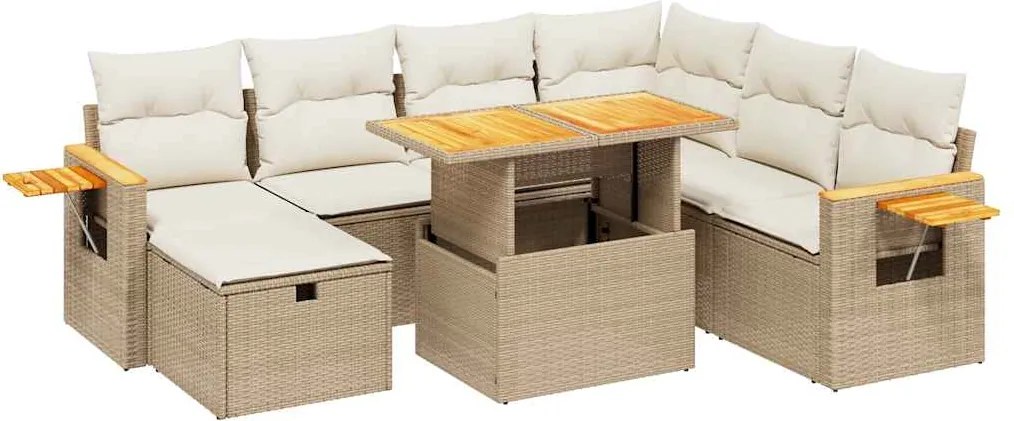 vidaXL Set canapele de grădină, 8 piese, cu perne, bej, poliratan