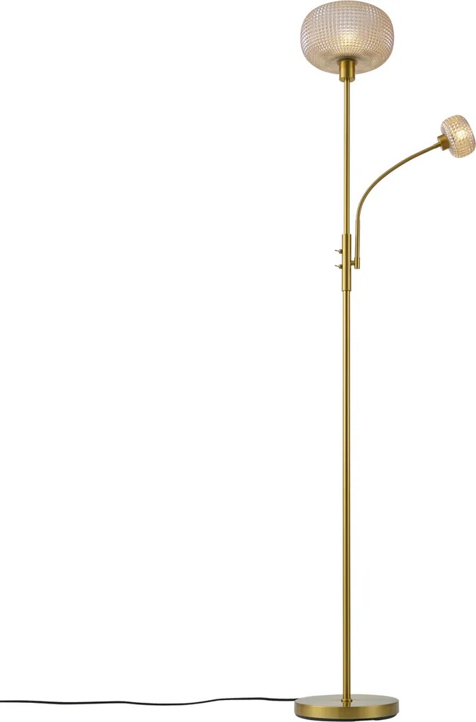 Lampă de podea inteligentă alamă cu sticlă ambră 2 lumini, inclusiv WiFi - Brianna