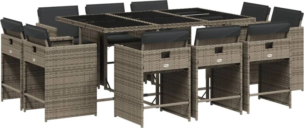 vidaXL Set mobilier de grădină cu perne, 11 piese, gri, poliratan