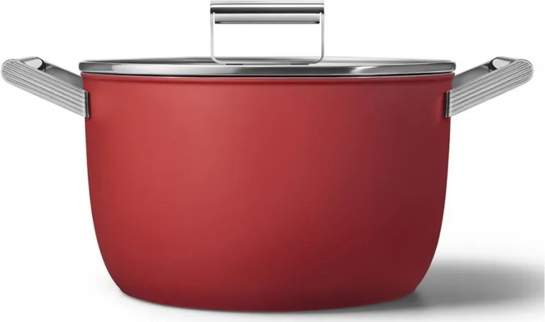 Oala cu capac SMEG CKFC2611RDM, 7,7 l, Ø26 cm, Acoperire cu teflon, Pana la 250°C, Inductie, Rosu