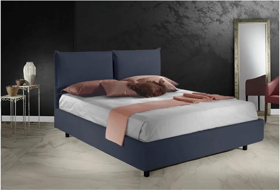 Pat Dormitor Matrimonial Bed&Sofa Fiocco iSomn 160x200 cm, fara lada de depozitare, stofa, albastru