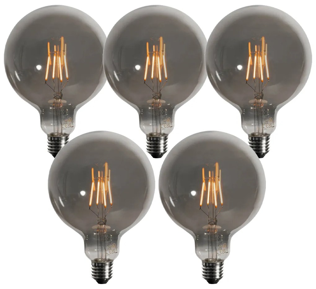 Set de 5 becuri LED E27 cu 3 trepte de intensitate, fumurii, G125 4W 150 lm 1900K