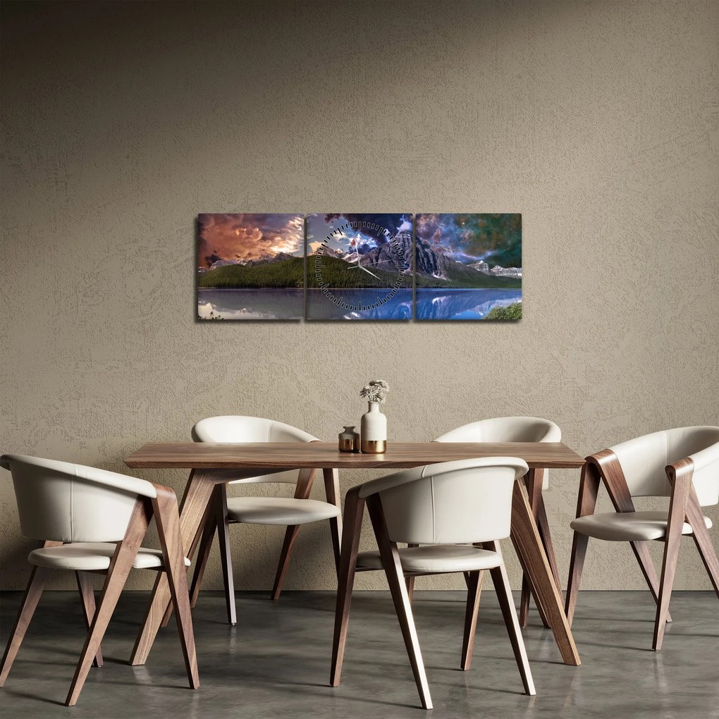 Tablou cu lac și munți (cu ceas) (90x30 cm)