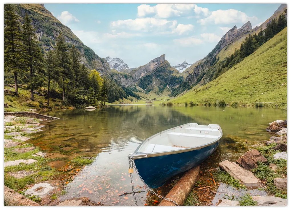 Tablou pe sticlă - Seealpsee, lac din Elveția (70x50 cm)