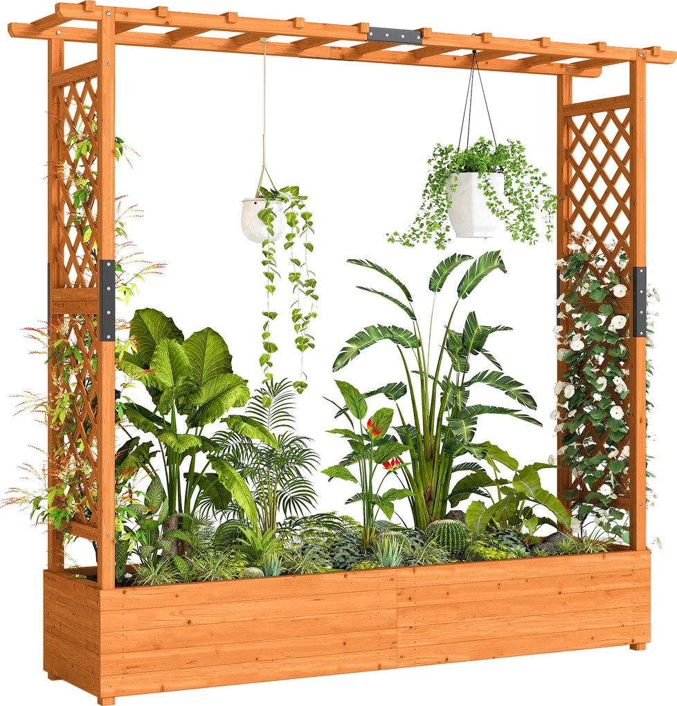 Outsunny Pat înalt cu spalier și acoperiș, pentru flori, fructe, legume, ierburi, 196 x 44 x 181 cm, lemn, Portocaliu | Aosom Romania