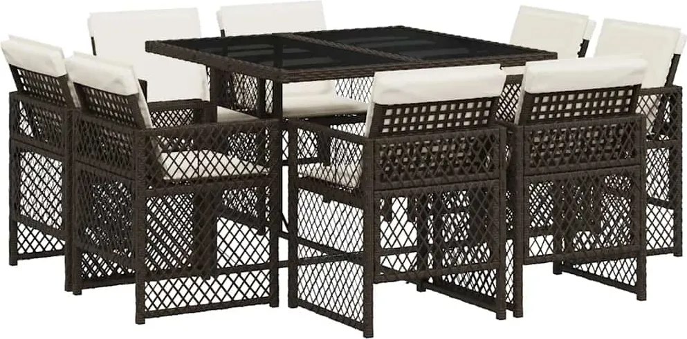 vidaXL Set mobilier de grădină cu perne, 9 piese, maro, poliratan