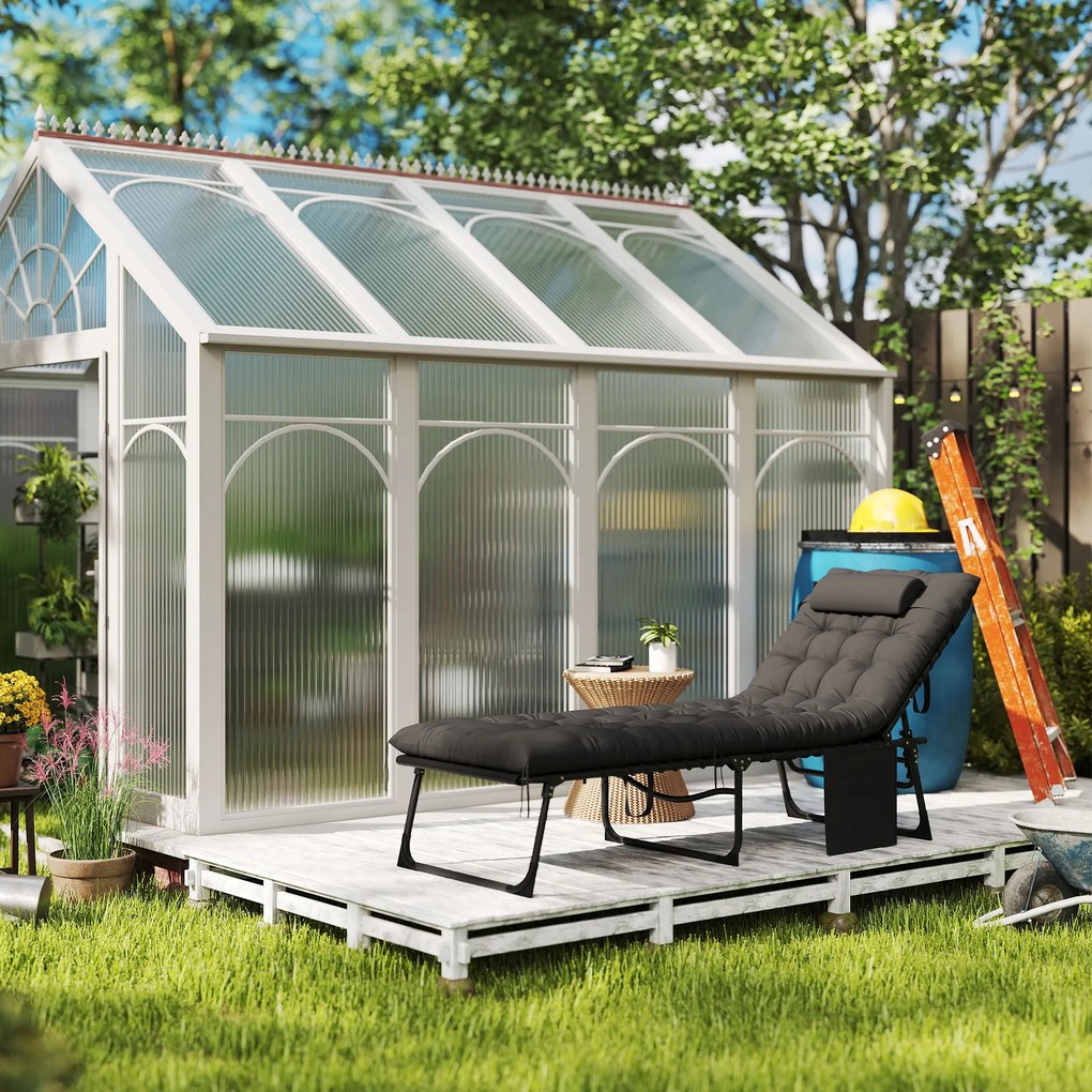 Outsunny Șezlong Pliabil, Spătar Reglabil în 5 Trepte, Pernă, Tapițerie, până la 120 kg, Oțel, Gri Deschis, 58 x 189 x 32,5 cm | Aosom Romania