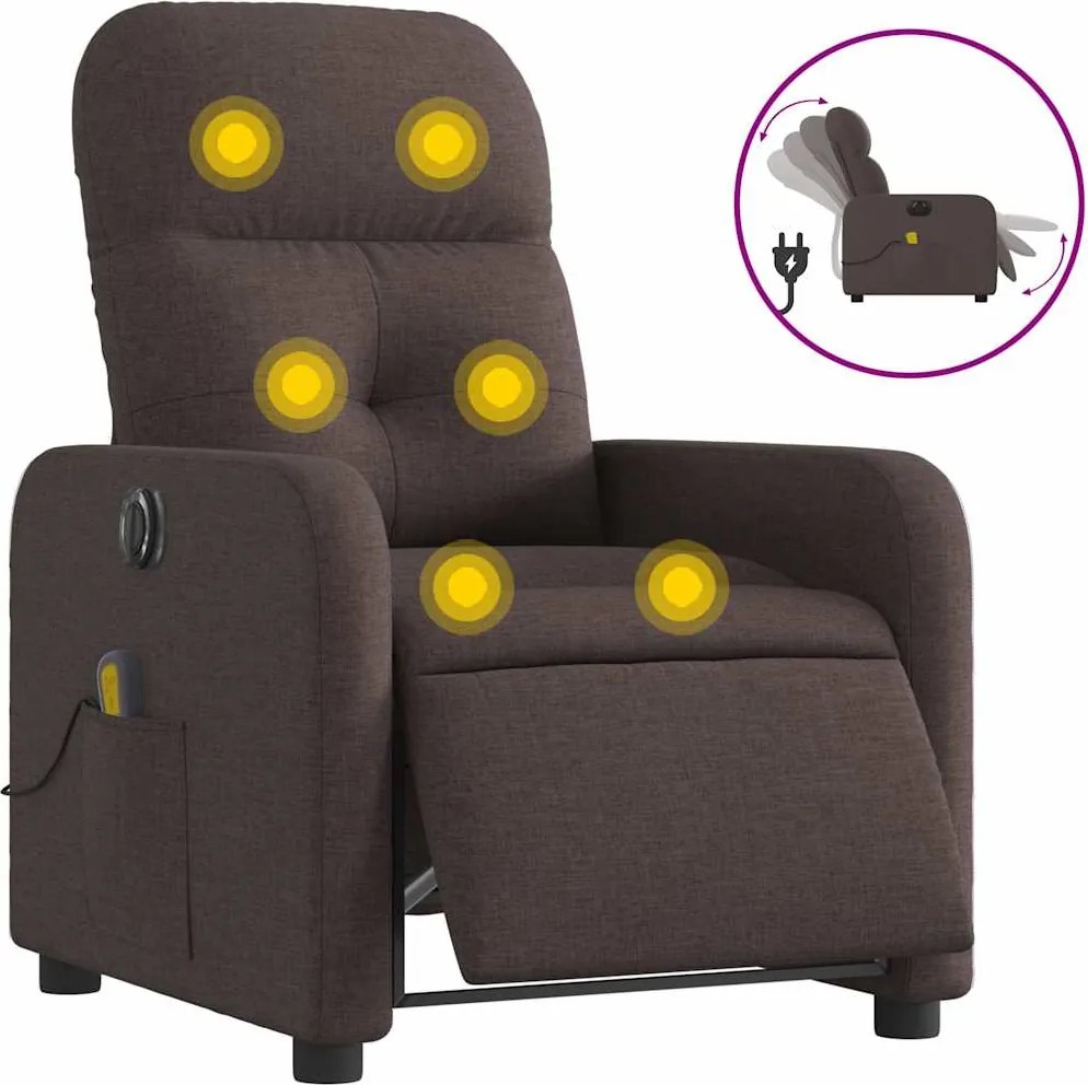 vidaXL Fotoliu electric de masaj rabatabil, maro închis, textil