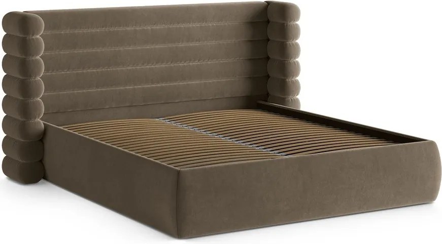 Pat matrimonial taupe tapițat cu spațiu de depozitare cu somieră 200x200 cm Mount – Micadoni