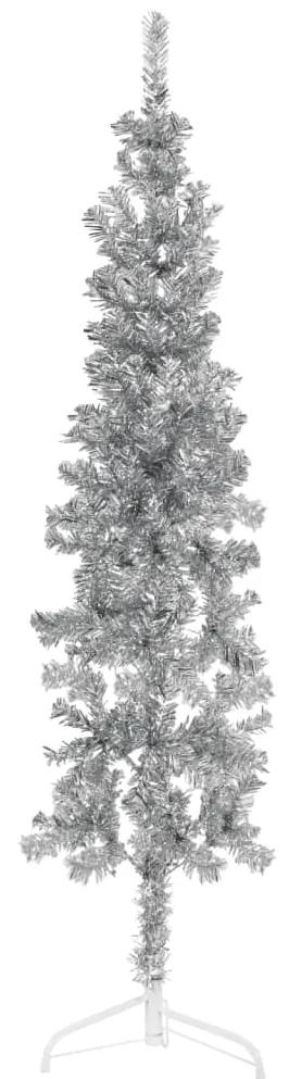 Jumatate brad de Craciun subtire cu suport, argintiu, 150 cm 1, Argintiu, 150 cm