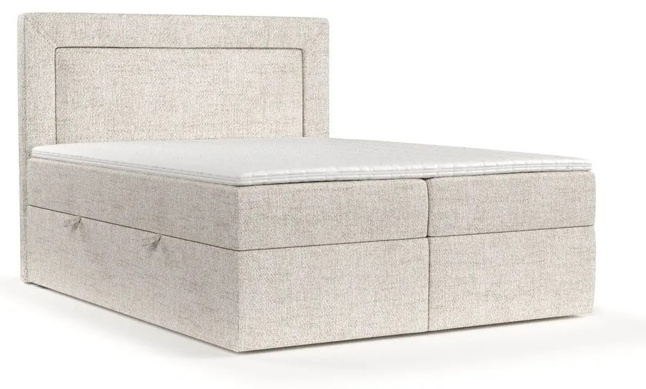 Pat boxspring crem cu spațiu de depozitare 200x200 cm Imagine – Maison de Rêve