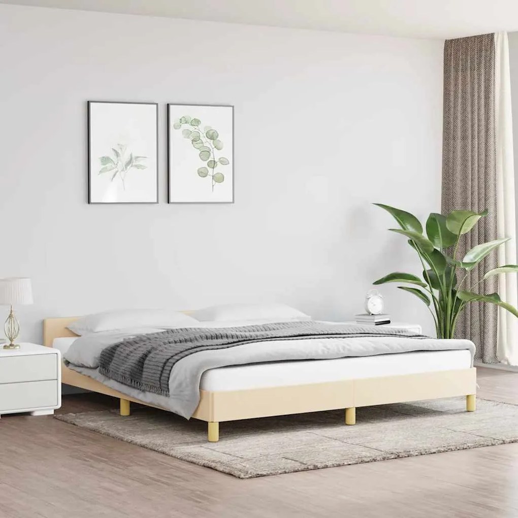 vidaXL Cadru de pat fără saltea, crem, 160x200 cm, textil