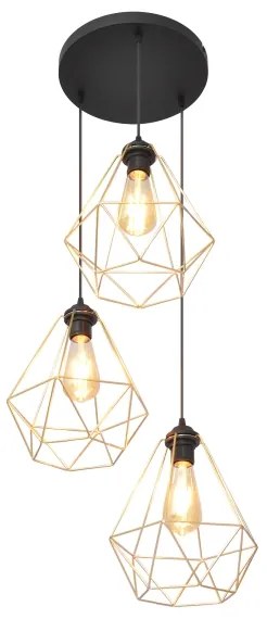 Lustră pe cablu KARO 3xE27/15W/230V auriu/negru