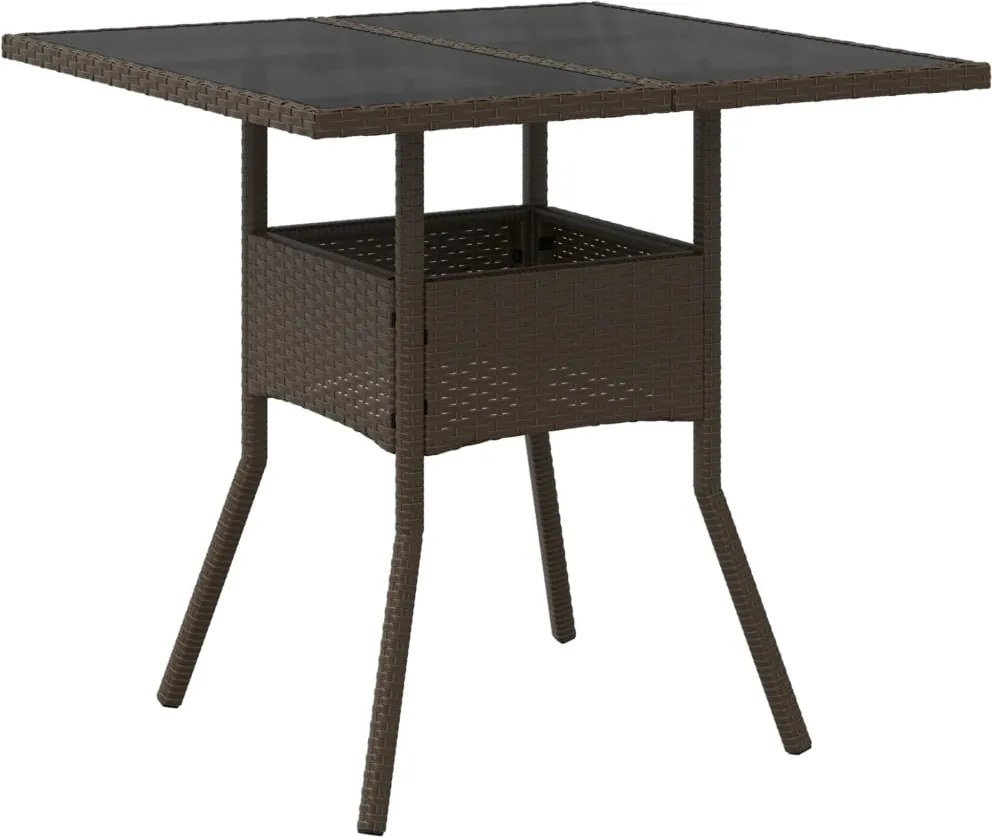 vidaXL Masă de grădină, blat din sticlă, maro, 80x80x75 cm, poliratan