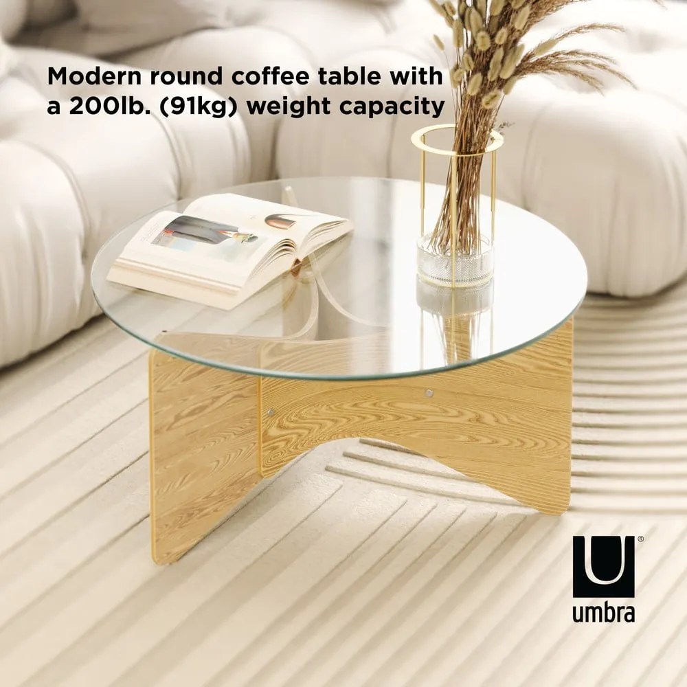 Măsuță de cafea în culoare naturală rotundă cu blat din sticlă ø 84 cm Madera – Umbra