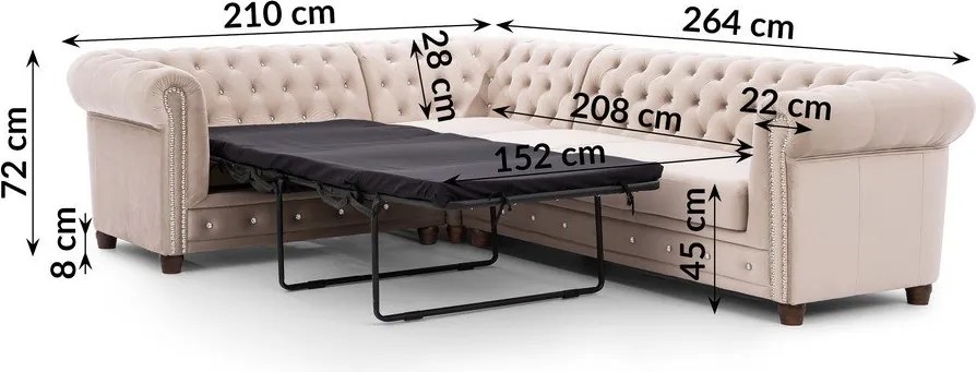 Colțar bej extensibil cu tapițerie din catifea (cu colț pe partea stângă/în formă de ”L”) York Blik – Ropez