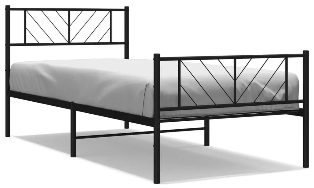 372191 vidaXL Cadru pat metalic cu tăblii de cap/picioare, negru, 100x190 cm
