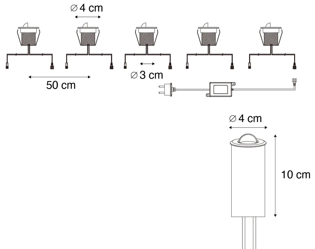 Set de 5 spoturi moderne de sol negre, inclusiv LED IP67 - Linsey