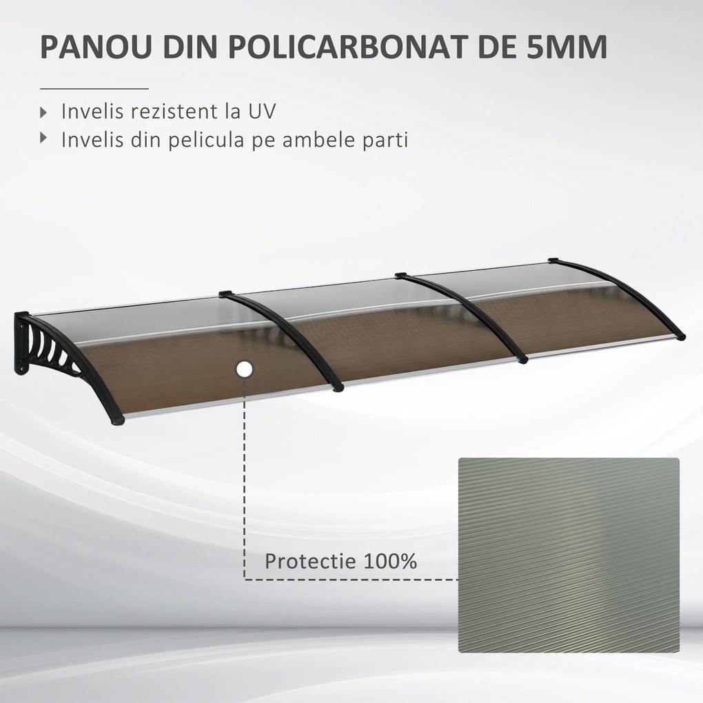 Outsunny Copertina de Exterior 300x 96cm din Policarbonat si Aluminiu | Aosom Romania