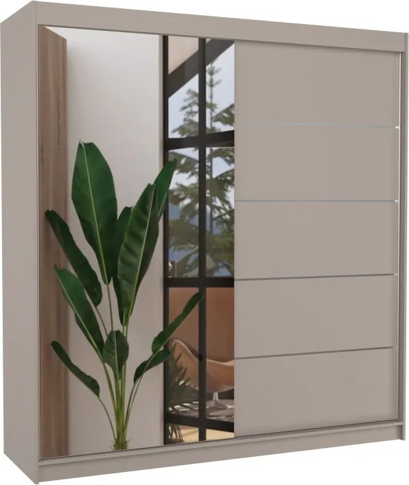 Dulap cu usi glisante si oglinda 200x215 cm, Oliver, ADRK Furniture (Culoare: Alb / Negru)