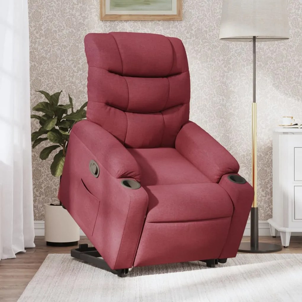 vidaXL Fotoliu rabatabil cu ridicare, roșu vin, material textil