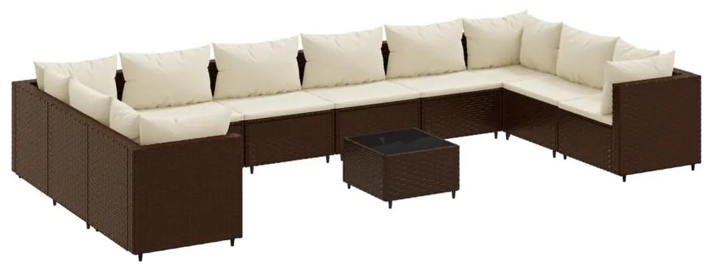 3308289 vidaXL Set mobilier de grădină cu perne, 11 piese, maro, poliratan