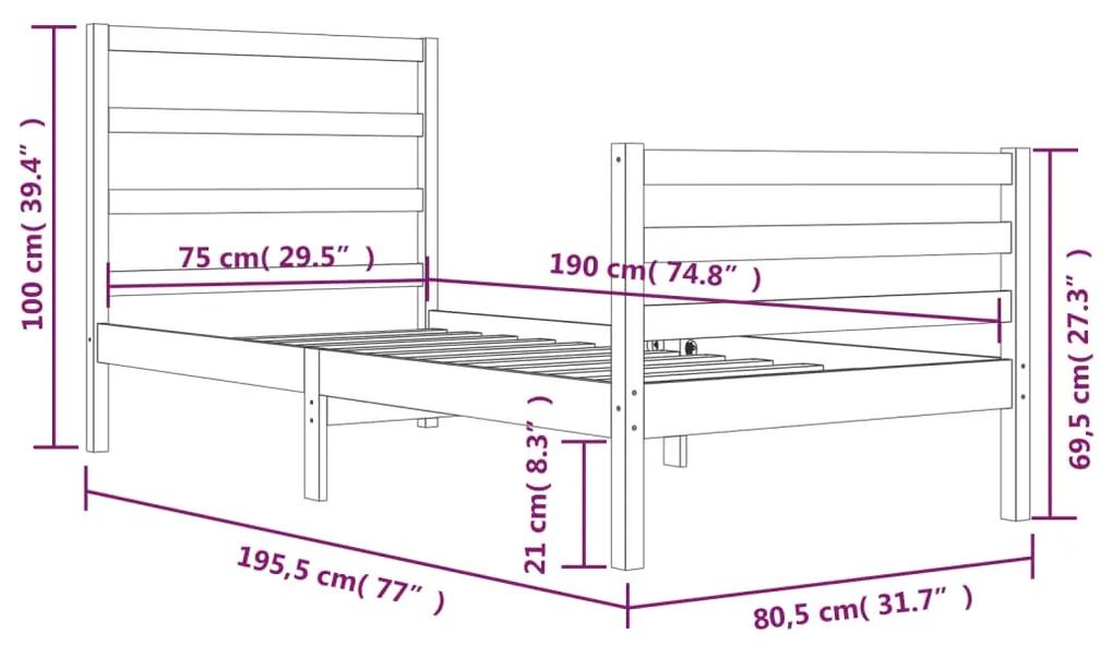 Cadru de pat Small Single, gri, 75x190 cm lemn masiv de pin Gri, 75 x 190 cm