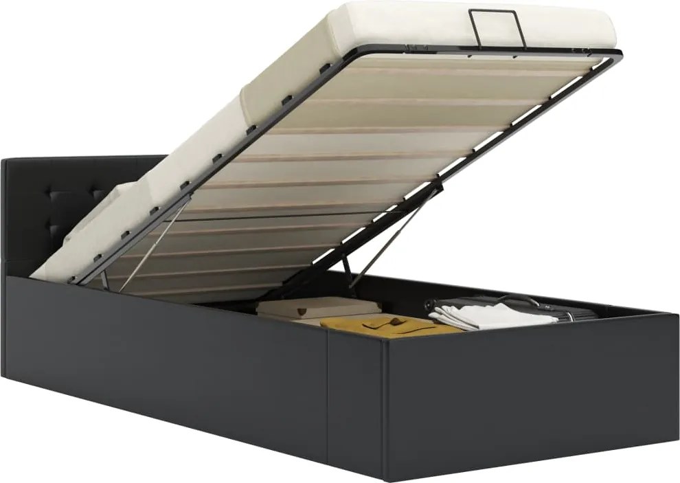 vidaXL Cadru pat hidraulic cu ladă negru 90 x 200 cm piele ecologică