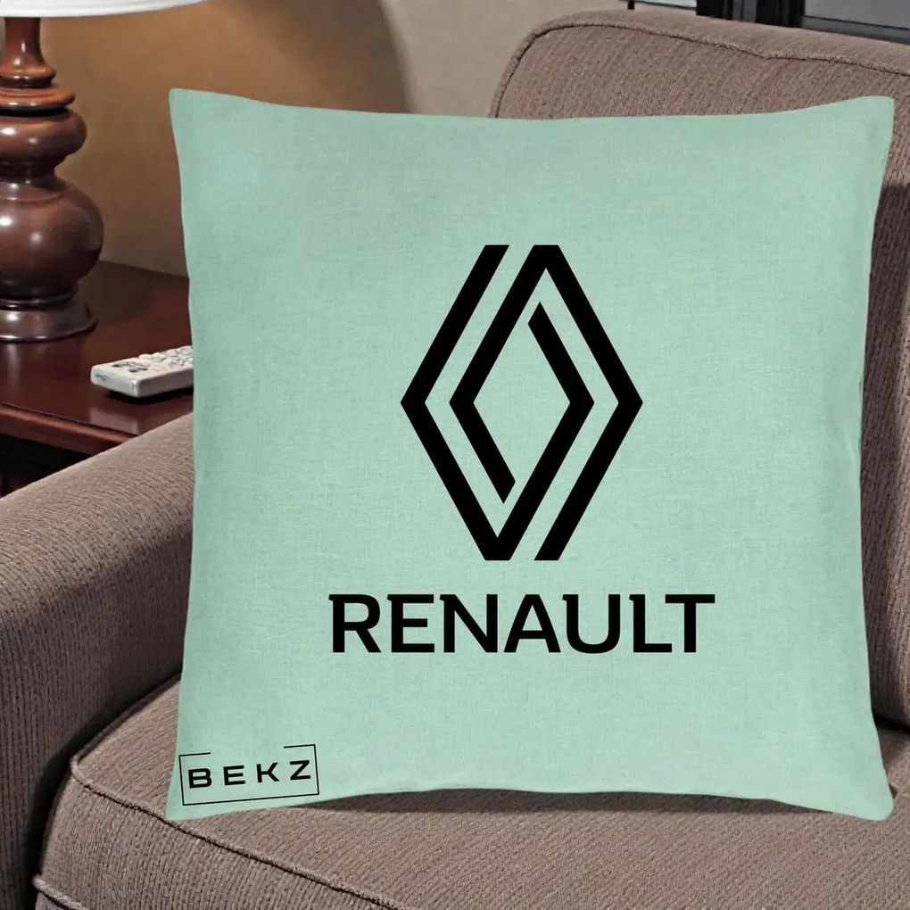 Perna Personalizata cu emblema Renault, 40x40 cm, Verde Menta, Husa Detasabila, Perna Inclusa, BEKZ®