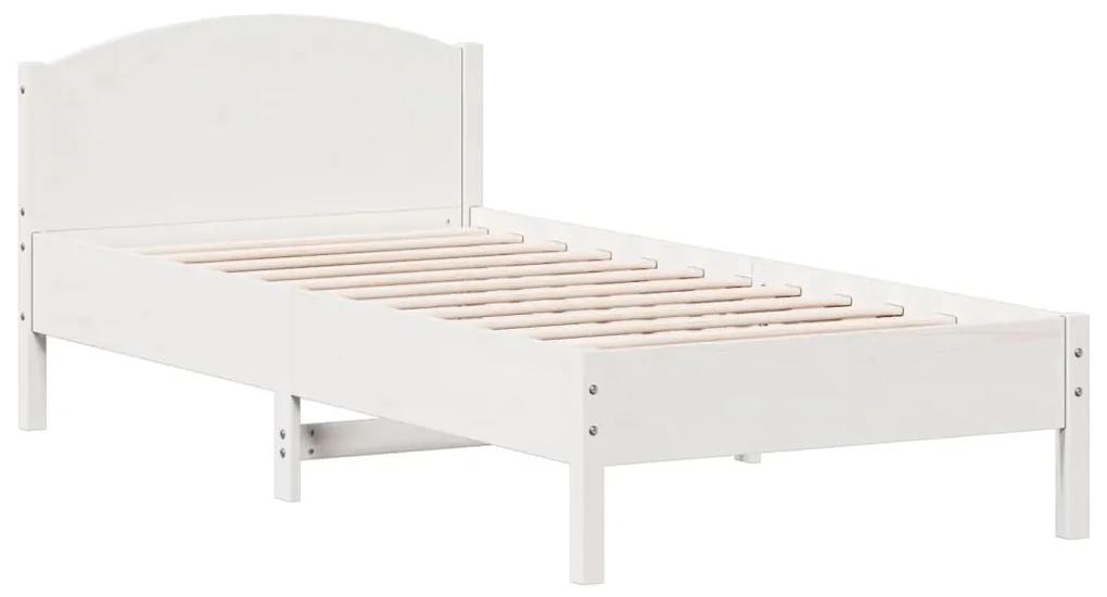 842619 vidaXL Cadru de pat cu tăblie, alb, 90x200 cm, lemn masiv de pin