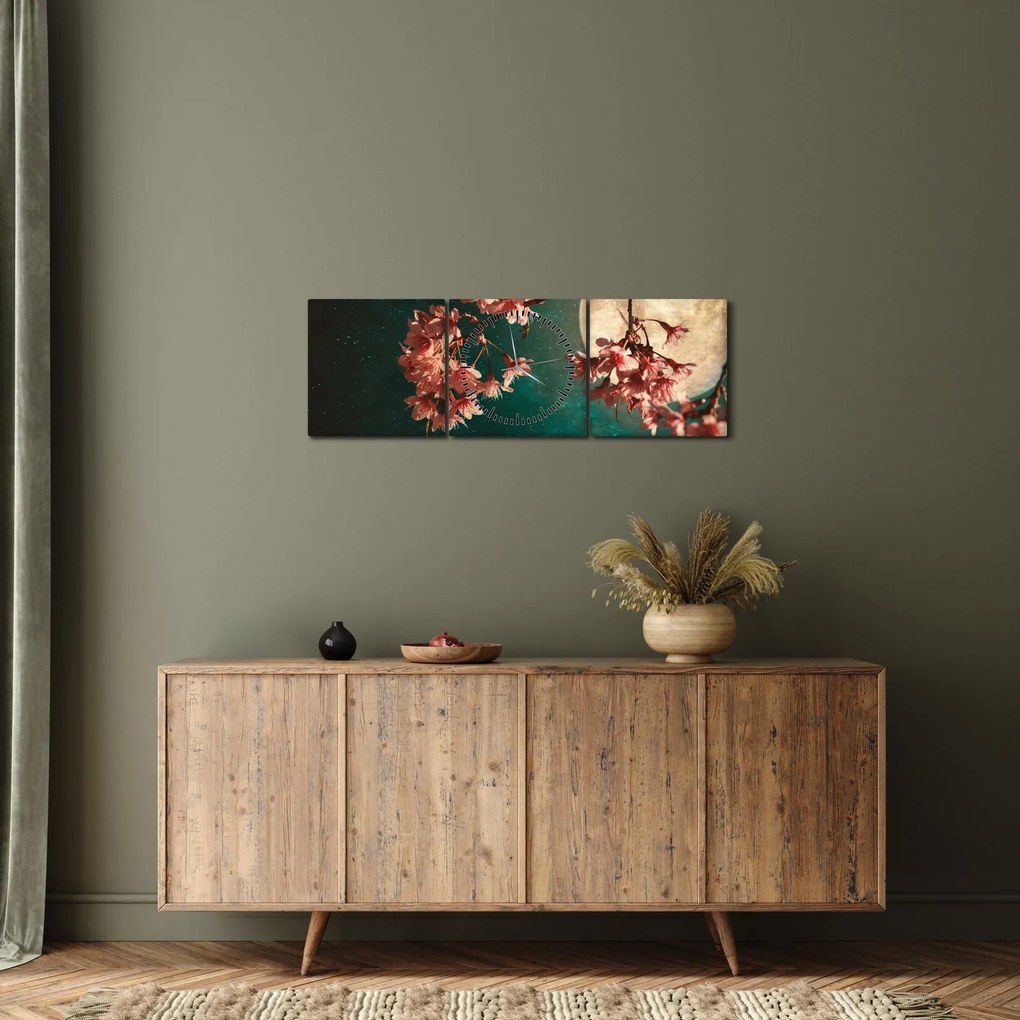 Tablou - Sakura în luna plină (cu ceas) (90x30 cm)